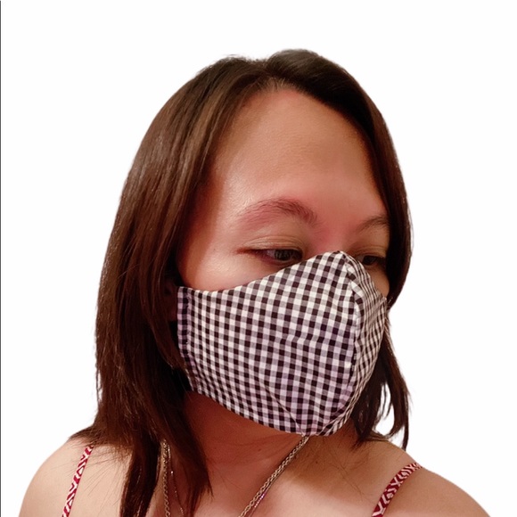 100% Cotton 3 Layers Gingham Print Adult Facemask - Picture 5 of 7
